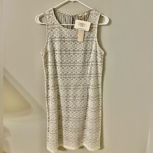 Mystree Off White Lace Overlay Dress with Blue and White Ticking Underlay
